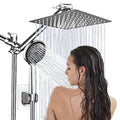 Shower Head,8”Rain Shower Head with Handheld Spray Combo with 11'' Angle Adjustable Extension Arm/Flow Regulator/Shower System,High Pressure Rainfall Shower Head Bathroom,Chrome - color: Silver01, size: 8 Inch