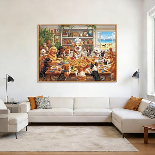 Dog Pizza Jigsaw Puzzles for Adults 1000 Pieces - color: Paws Pizza Party