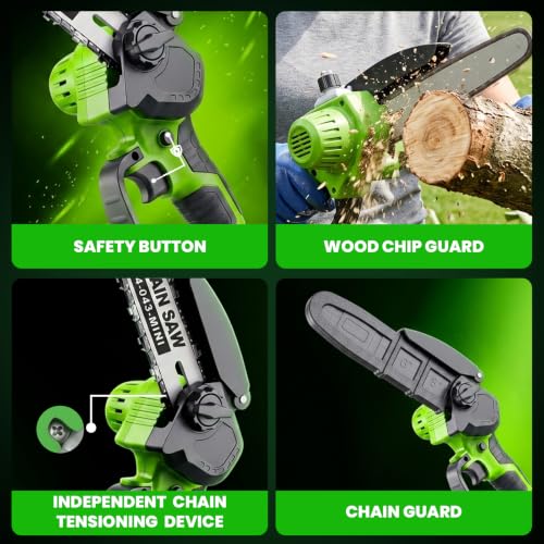 Mini Chainsaw Cordless, 8&6 IN Brushless Electric Chainsaw Battery Powered - color: Green01