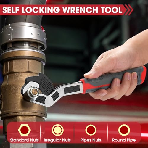 Self Adjusting Pipe Wrench, 6”8”10”12” Self Locking Wrench Set with Forged Double Threaded Jaws for Pipes Nuts Bolts and Plumbing Repair