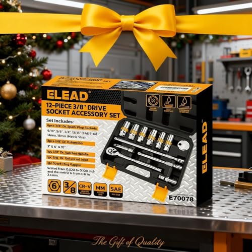 12-Piece 3/8" Drive Spark Plug Socket Set with Ratchet Handle, Universal Joint, Spark Plug Gapper & Extension Bar, 9/16", 5/8", 3/4", 13/16", 14mm, 18mm, CR-V Sockets with Rubber Holding Rings - size: 12-Piece Spark Plug Socket Set
