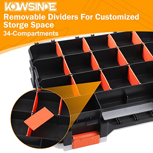 Kowsinde Double Side Tool Organizer, Hardware Storage Box, 34-Compartments Small Parts Organizer with Removable Dividers for Screws, Nuts, Nails, Bolts