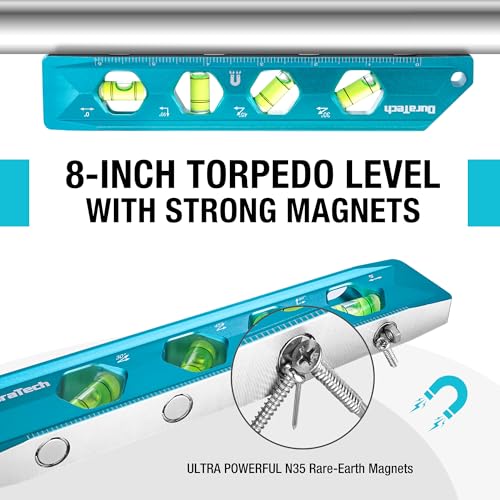 DURATECH 3-Piece Level Tool Set, Magnetic Torpedo Level with V-Groove - size: 3PCS(2.5", 6.25", 8")