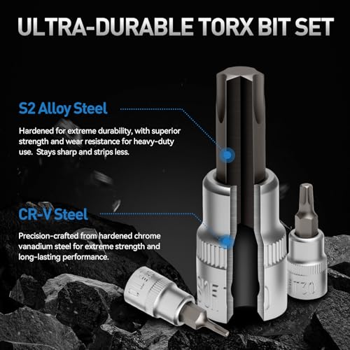 DISEN 34-Piece 3/8'' Drive Torx Star Bit sockets - size: 34pcs 3/8'' Torx Bit Socket