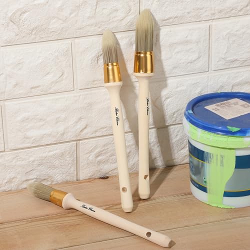 Bates- Trim Brush Set, 0.6”, 0.75” & 1”, Wooden Handle, Round Paint Brush - color: Wooden Handle, size: 5/8”, 3/4”, 1”