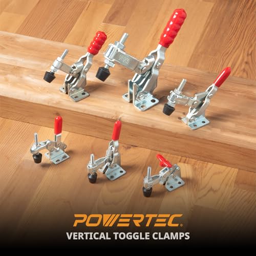 POWERTEC 4PK Toggle Clamp, 500 lbs Capacity, 12130 Quick Release Vertical Clamps w/Antislip Rubber Pressure Tip for Woodworking Jigs and Fixtures, Welding, Drill Press, Crosscut Sled (20335-P2) - size: 12130, 4PK