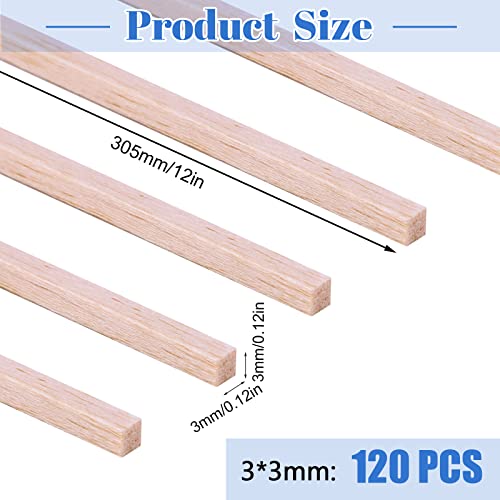 120Pcs Balsa Wood Sticks 1/8 x 1/8 x 12 inch Wood Strip Square Wooden Dowel - color: 12” X 1/8” X 1/8” 120Pcs