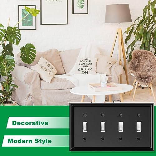 Black Modern Decorative Quad Toggle Light Switch Cover - size: 4 Gang Quad Toggle
