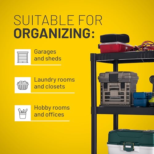 Plano 4-Shelf Plastic Storage Shelves, 48” x 23” x 14”, 200lb Capacity, Pantry, Office, Closet and Garage Shelves, Easy to Assemble, Durable Plastic Shelving Unit - size: 4-Shelf 200lb