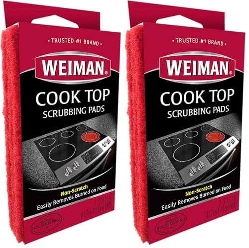 Weiman Cook Top Scrubbing Pads – Gently Clean and Remove Burned-on Food from All Smooth Top and Glass Cooktop Ranges, 3 Reusable Pads (Pack of 2) - size: 3 Count (Pack of 2)