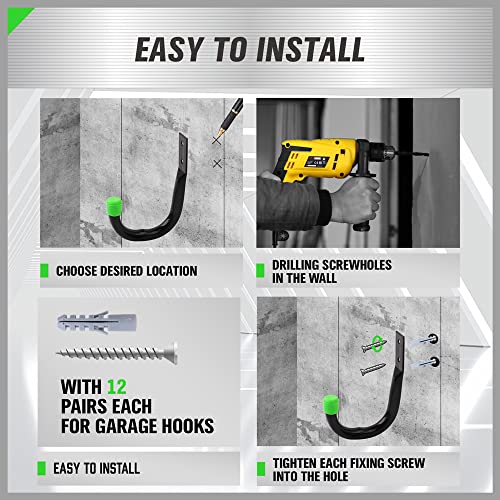 SWANLAKE Heavy Duty Garage Storage Utility Hooks, Utility Hooks for Garage Wall,Color Black (6PCS) - color: Green