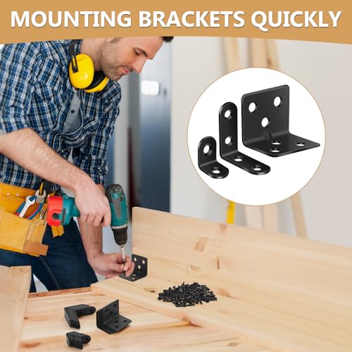 MAPVOLUT 25Pcs L Brackets for Shelves, 3 Sizes Angle Corner Braces Metal L Bracket Heavy Duty for Wood, Sturdy and Rustproof for Repairing Furniture with 82Pcs Screws Mounting Bracket Easily Black - size: 3 SIZE Black