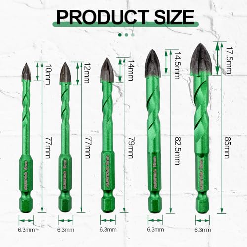 Masonry Diamond Drill Bit - 10pcs 3/16"-1/2" Concrete Hole Saw Set for Wood, Plastic, Brick, Ceramic Tile Etc, Carbide Tips, Quick Change Shank - size: 5/6/8/10/12mm*2, style: Quick Change Shank