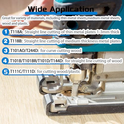 52Pack T-Shank Jigsaw Blades, Jig Saw Blades Set Made with High Speed Carbon Steel, HCS/HSS Jig Saw Blades for Wood, Plastic and Metal Cutting
