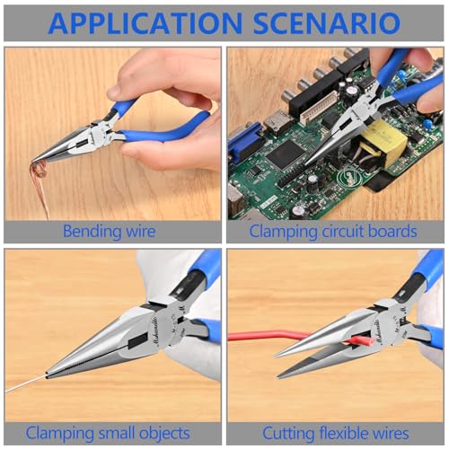 Needle Nose Pliers Set, mshandto 5" Long Nose Pliers for Wire Bending, 6 Pack High Carbon Steel Needle Nose Pliers, Serrated Jaw Pliers for Jewelry Making, Electronics, Object Grasping, Craft Making - size: 5"-6Pack