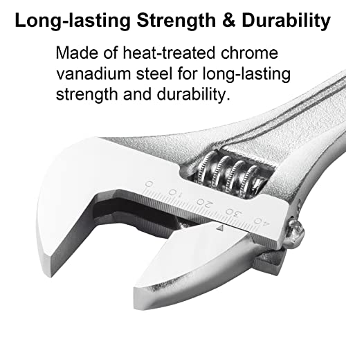 Jetech 12-Inch Adjustable Wrench - Professional Heavy Duty Chrome Vanadium Steel Shifter Spanner with Inch/Metric Scale Wide Caliber Opening - size: 12 Inch