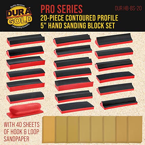 Dura-Gold 20-Piece Contoured Profile 5" Hand Sanding Block Set with 40 - size: 20-Piece