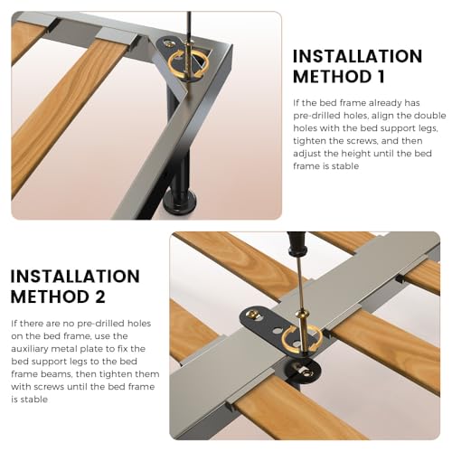 Under Bed Metal Support Legs, Adjustable Height Bed Frame Support Leg, Bed Slat Support Leg for Heavy Duty/Wooden/King/Queen Bed Frame (7"-12.6" (4pcs)) - size: 7"-12.6" (4pcs)