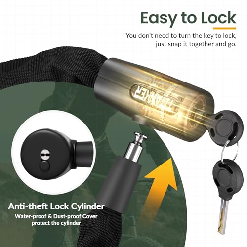 Titanker Bike Chain Lock with Keys, 3.3 Feet Security Heavy Duty Anti-Theft Bicycle Chain Locks for Bike, Motorcycle, Bicycle, Door, Gate, Fence, Grill (6mm, 8mm, 10mm Thick Chain) - color: Black-8mm Chain
