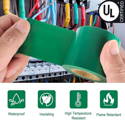 Electrical Tape Green, 2 in X 33FT, UL Approved Industrial Grade Waterproof High Temperature Electrical Tape, Multipurpose Insulating Wire Wrapping (2 Packs) - color: Green