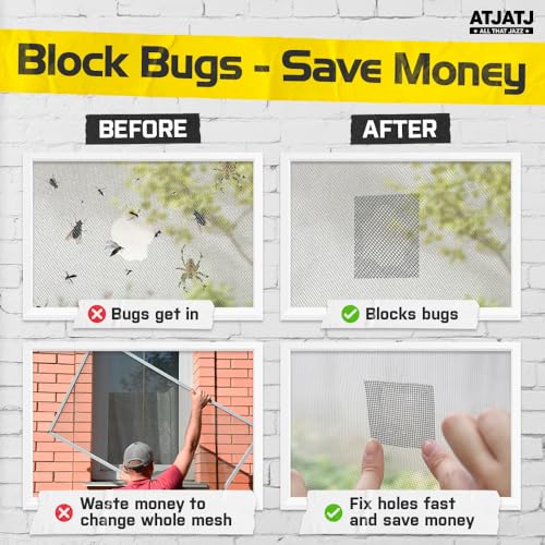 2in x 30ft (360in) Window Screen Repair Tape, Screen Door Replacement Kit, Mosquito Net Repair Tape, Window Net Screen Patch, Mesh Tape for Drywall Repair, Screen Patches for Ripped Screen, Black