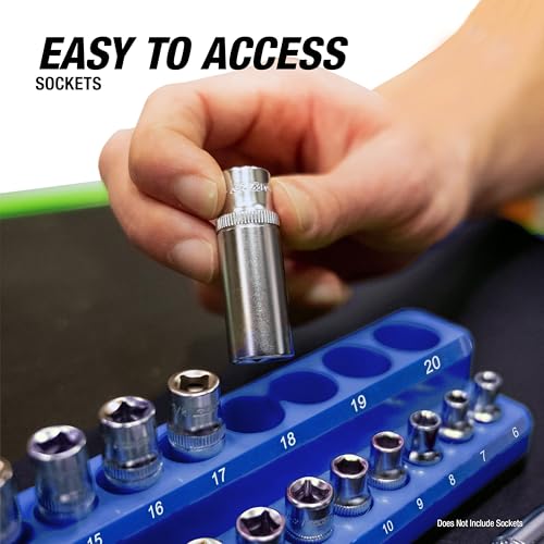 OEMTOOLS 22486 3-Pc Magnetic Socket Organizer to Hold 68 Metric Sockets | Metric Magnetic Socket Holder, Non-Marring Rubberized Base Socket Holders, 1/4, 3/8, 1/2 Inch Sizes, Clearly Marked Sizes - style: 3Pc Blue