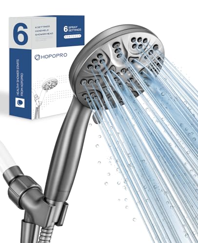 6-Mode High Pressure Handheld Shower Head Set, Consumer Reports Recommended HOPOPRO High Flow Hand Held Showerhead with 59 Inch Hose Bracket Teflon Tape Rubber Washers - color: Gray, style: 6 Modes