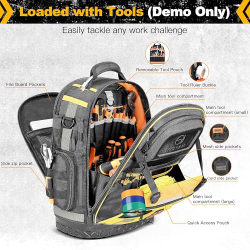 Tool Backpack Bag, Electrician Tool Bag 78-Pockets & Loops Tools Bag HVAC Tool Bags for Men, Heavy Duty Storage Construction tools Backpack (style1-Yellow)-0721 - color: Yellow