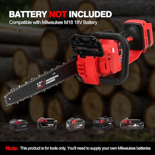 Brushless Electric Chainsaw 12" Cordless Tool Only for Milwaukee M18 18V Battery with Auto Oiler & Security Lock, for Tree Saw Trimming and Branch Wood Cutting (Tool Only)