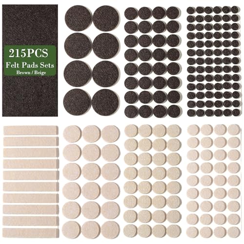 Fursafe&Q Felt Furniture Pads, Furniture Felt Pads for Hardwood Floors -Self Adhesive Chair Leg Floor Protectors, Protect Your Floors from Nicks, Bumps and Scratch, 215 Pcs Brown Beige Chair Feet - size: 215 Pcs Beige Brown Felt Pads