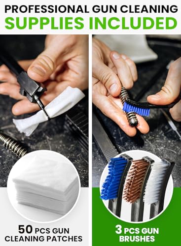 Universal Gun Cleaning Kit for All Caliber .17 to 12Ga - Handgun, Shotgun, Pistol and Rifle Cleaning Kit with Steel Rods, Brass Jags, Brushes, Gun Cleaning Patches - Complete Gun Cleaning Kit - style: 61pc Brass Cleaning Kit CLP