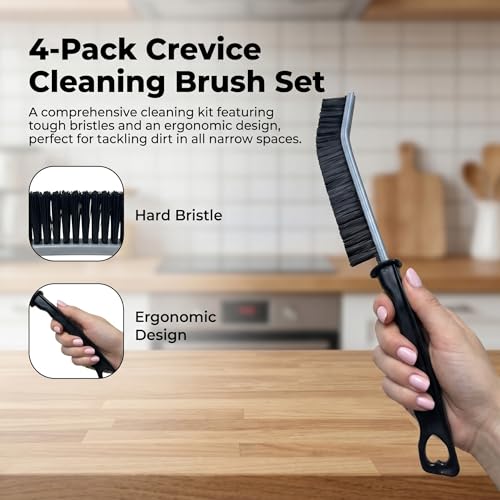 4 Pack Crevice Cleaning Brushes Hard Bristled Grout Brush Tool For Scrub Small Spaces Kitchen Toilet Bathroom Corner Sink Window Tracks Hinges Tile Multifunctional Gap Scrubbers Deep Clean Tools Black