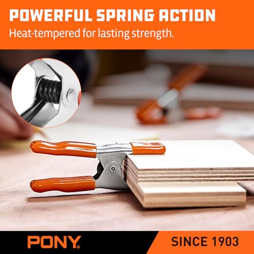 PONY 4" Heavy Duty Metal Spring Clamps with Protective Tips, 10-Piece | 1" Jaw Opening, Protective Handles and Tips, Metal Spring Clamps for Woodworking and DIY Projects - size: 4 Inch 10-Piece