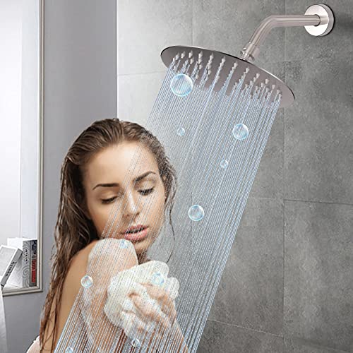 Shower Arm with Flange and Teflon Tape, Wall Mounted Shower Pipe 304 Stainless Steel Extension Arm for Fixed Shower Head & Handheld (6 Inch, Brushed Nickel) - color: Brushed Nickel, style: 6 Inch
