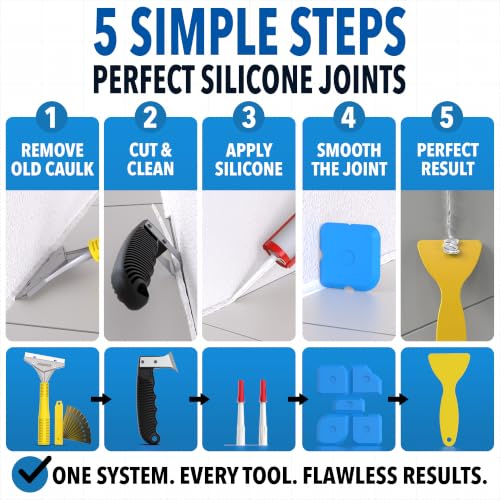 Caulking Tool [23-Piece Kit] Professional Stainless Steel Scraper, Silicone Remover & Finisher Tools [10 Blades + 5 Finishers] Heavy Duty Set for Bathroom & Kitchen - color: Set L
