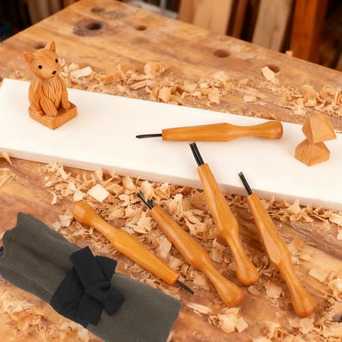 5 Pcs Linocut Carving Tools Set,V-Shaped Wood Linoleum Carving Chisels for Printmaking,Woodcarving Knives for Beginners Artists(1.5mm, 2mm, 3mm, 4mm, 5mm)