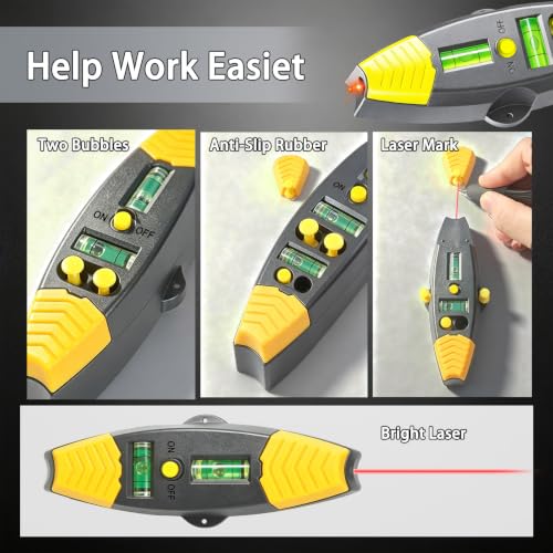 3-in-1 Magnetic Stud Finder with Laser, Wall Scanner with 2 Detachable Magnetic Positioning Modules & 4 Wooden Surface Locator Pins, Stud Finder Leveler Tool for Home Renovation Inspection. (Black) - color: Black