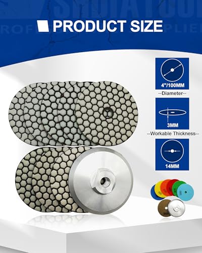 SHDIATOOL Dry Diamond Polishing Pads 4 Inch Set of 7PCS for Granite, Marble - style: Mixed Grits+Alu backer