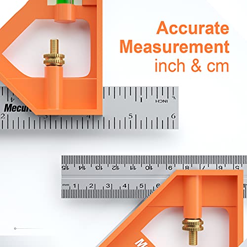 Mecurate 6-Inch Combination Square, Stainless Steel, 2 Pencils