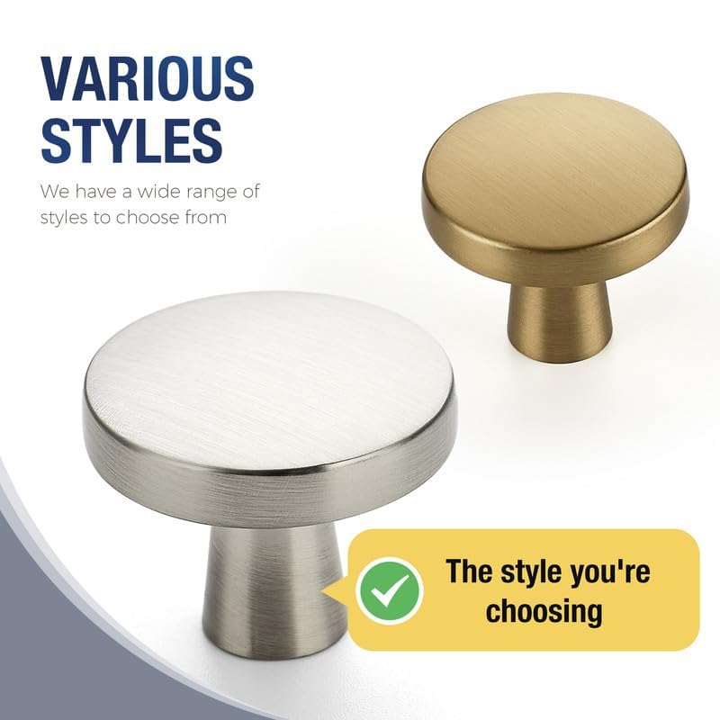 JOY DECOR Brushed Nickel Solid Kitchen Cabinet Knobs 1-1/4 Inch 5 Pack - color: Brushed Nickel