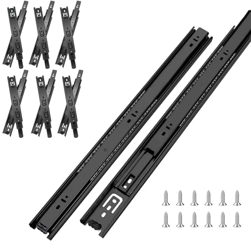 14 inch Drawer Slides 6 Pairs (12pcs) Full Extension Ball Bearing Drawer Slide 3 fold Full Stretch Side Mount Drawer Slides 100 LB Capacity Drawer Slide 14" Black - size: 14inch(350mm)