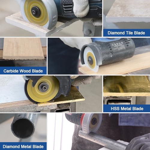HIGHDRIL 3" 75mm Circular Saw Blade Set 4pcs - Diamond/HSS/Carbide Cutting Disc for Angle Grinder Cutting Porcelain Tile Ceramic Marble Granite Wood Plastic Metal - size: MIX 2