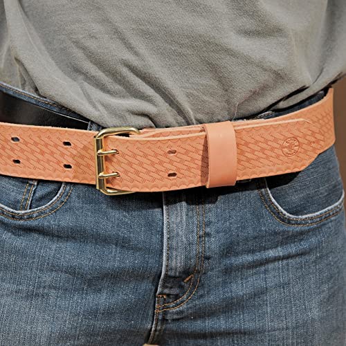 Klein Tools 5415 Tool Belt, Heavy-Duty Leather Work Belt for Contractors, Construction, Carpenters, Electricians, Framers, Ironworkers, Medium - size: Medium