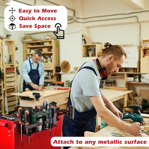 ULIBERMAGNET Power Tool Organizer Rack,Magnetic Spray Can Holder,Wall Mount Metal Tool Rack with Screwdriver,Cordless Drill,Screw,Nail Storage,Utility Rack for Warehouse,Garage,Toolbox - style: Magnetic Power Tool Organizer with Parts Cup