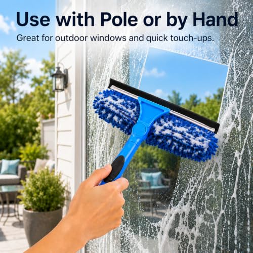 2-in-1 Window Cleaning Kit with Bucket, Extension Pole & Squeegee
