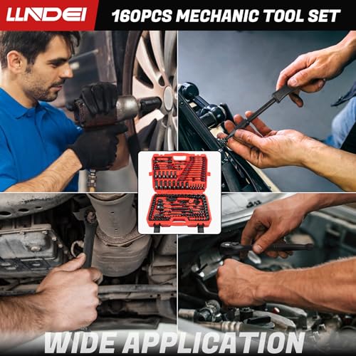 LLNDEI 160Pc Mechanics Socket Set 1/2 1/4 3/8" Drive Metric - size: 160-Piece 1/2" & 3/8" & 1/4" Drive Socket Set