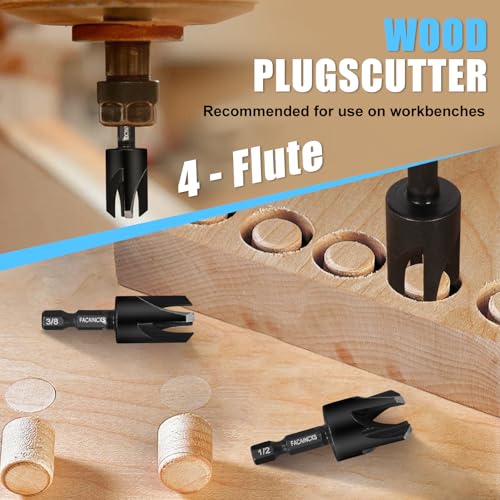 FACAINCXS Countersink Drill Bit Set for Wood, 16 PCS High Speed Steel Woodworking Tapered Drill Bits Counter Sink Drill Bit with 2PCS 1/4" Hex Shank Wood Plug Cutter Quick Change with Storage Box