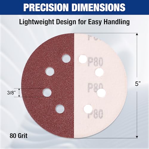 WORKPRO Sanding Discs Set, 5-Inch 8-Hole Hook and Loop, 50 Pack - style: 50PCS 5 Inch Assort Grit