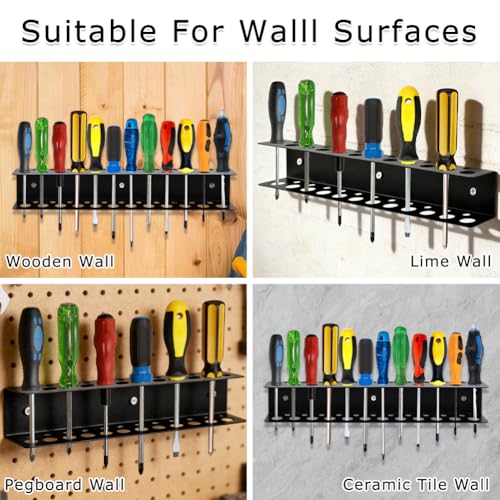 Screwdriver Organizer Wall Mount, Heavy Duty Metal Utility Storage Rack Storage Peg Board Hand Tools Organizer Screw Driver Holder Suitable Garages Homes Workshops Sheds