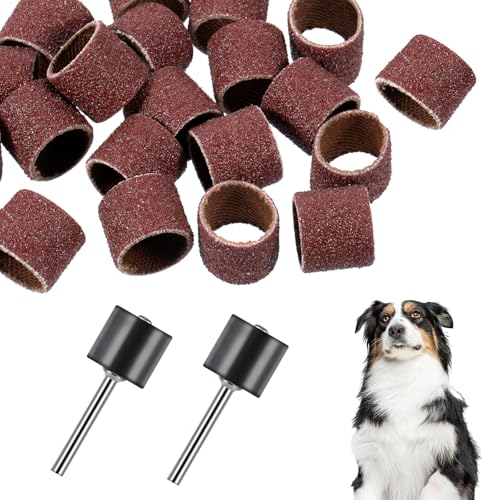 Dimeho 42 Pcs Pet Nail Grinder Replacement Kit with Grit Sanding Bands Pet Dog Nail Smoother Sanding Drum Set Pet Claw Grooming Supplies for Dog Claw Care (80#/120#)